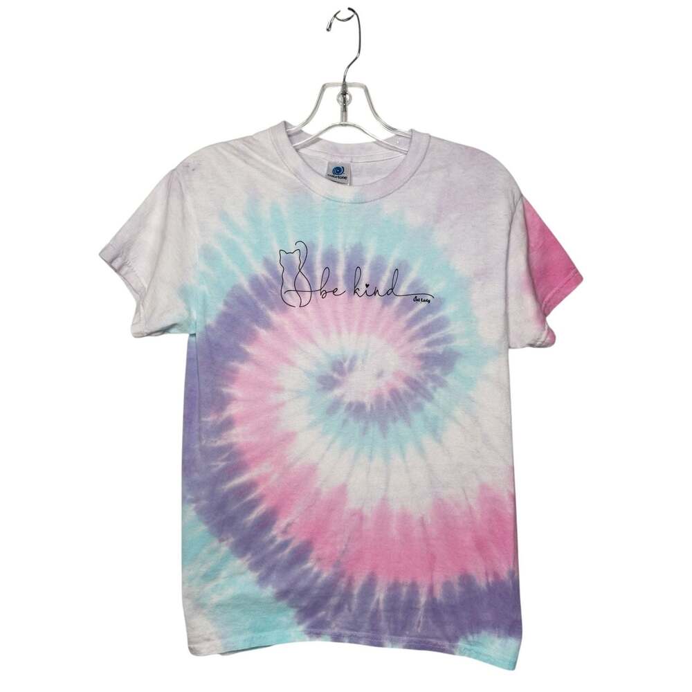 Colortone 'Be Kind' Cat Lady Graphic Tie-Dye Short Sleeve T-Shirt SZ S
